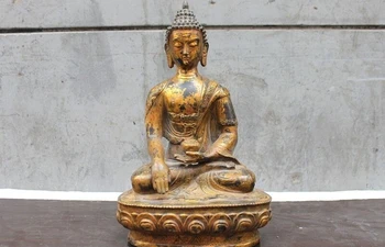 13 Kinų, Tibeto Budizmo Medicina Tathagata senojo Bronzos Paauksuota Budos Statula