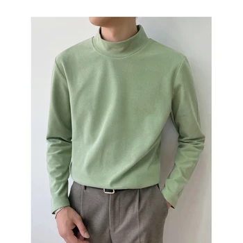 2021 vyrų pavasarį ir rudenį nauji vyriški slim apvalios kaklo vientisos spalvos top laisvalaikio ilgomis rankovėmis megztinis vyrų pusė, aukštos apykaklės apačioje