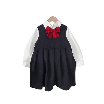 2022 M. Rudenį Japonų Mokyklos Stiliaus Balti Marškiniai+Suknelė Vaikas Drabužius Mergina Bowknot Apdailos Mergina Komplektas, Vaikų Drabužiai