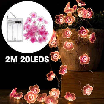 2M 20LED Gėlių String Žibintai Fėja Pink Cherry Blossom Apšvietimas LED baterijomis, Naktį Šviesos Vaikams Mergaitėms Dovanų Puošimas