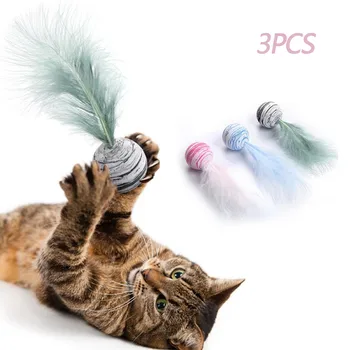 3Pcs/daug Kačių Ball Žaislas su Plunksna Interaktyvaus Ekologinio draugiškas EVA Medžiagos, Šviesos Putų Kamuoliukus Mesti Juokingas Kačiukas Žaislas Pet products