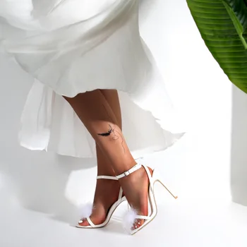 Baltas gauruotas žuvų burna stiletto vestuvių aukšti kulniukai vasaros naują vakarinę suknelę šalies moterų aukštakulniai