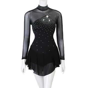 Dailiojo Čiuožimo Suknelė Moterims mergina Ledo Čiuožimo Suknelė Gimnastika Kostiumas užsakymą kalnų krištolas juoda B048