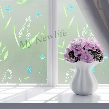 gėlės, žolės Matinio stiklo Lipdukas Privatumo Matinis Saulės Vonios kambarys, balkonas, Langai Kino Vandeniui Lipdukai Namų Dekoro 500cm