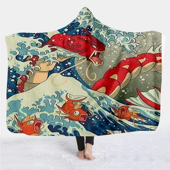 Japonijos Žinomų Paveikslų Didžiosios Bangos Antklodė su Gobtuvu, Antklodė, 3D full spausdinti Nešiojami, Antklodė, Suaugusiems, vyrams, moterims, Antklodė, stilius-6
