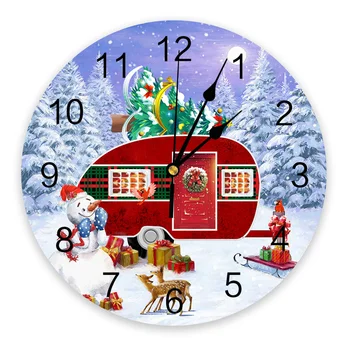 Kalėdų Kemperis Sniego Elnių Apvalus Sieninis Laikrodis Modernus Dizainas Ir Tylus Kabinti Žiūrėti Kambarį Miegamojo Puošimas Sieniniai Laikrodžiai