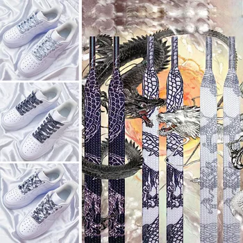 Kinų Stiliaus Juoda Ir Balta Dragon Batraiščių Moteriškų batų raišteliai Vyrų batų raišteliai Už Sneaker Avalynės Apdailos, Avalynės Priedai