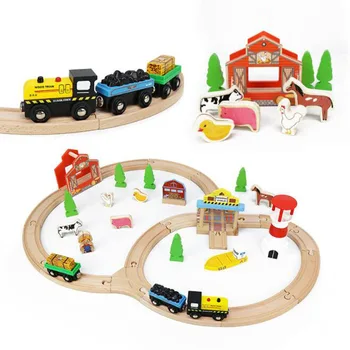 Medinio Traukinio Bėgių Nustatyti Medienos Dainos Asamblėjos Žaislai Ūkio Laivas, Geležinkelio Bėgių Tinka Biro Medinių Vaikų Žaislas