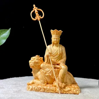 Medinė statula Žemės Parduotuvė Bodhisatvos jojimo žvėries Ranka raižyti kietos medienos Namus, svetainė, Kambarys Feng Shui Statula