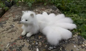 mielas modeliavimas gulėti Fox žaislas rankdarbių plastikiniai&kailio devynių uodegų white fox lėlės dovana, apie 17x11cm