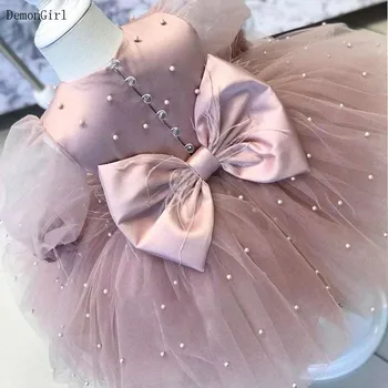 Mielas Pink Gėlių Mergaičių Suknelės Baby Girl Dress Plunksnų Karoliukai Pakopų Tiulio Kūdikio Gimtadienio Suknelė Pirmoji Komunija Ypatingas Įvykis