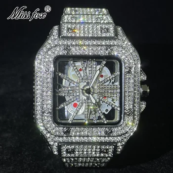 MISSFOX Lediniame Iš Vyrų laikrodžiai Top Brand Prabanga Vandeniui Mados Kvarciniai Laikrodžiai Hip-Hop Visą Deimantų Skeletas Reloj Hombre