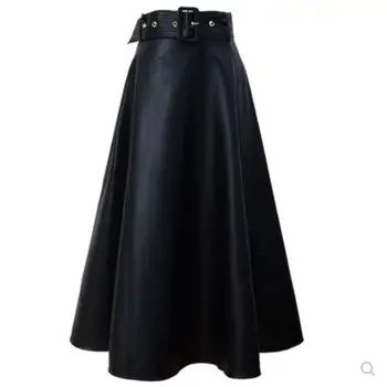 Naujas atvykimo mados pu odos sijonas moterims aukšto juosmens slim-line skėtis suknelė