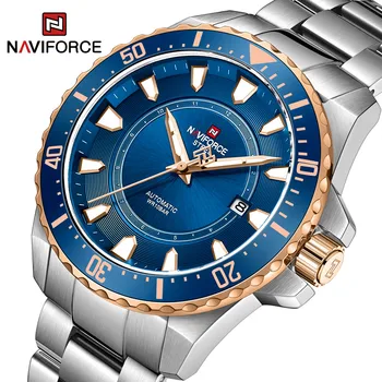 NAVIFORCE Dive Laikrodžiai NFS1004 Atsparus Vandeniui 100ATM Automatinis Mechaninis laikrodis Vyrams Full Steel Šviesos rankas