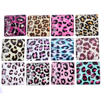 Onwear cabochon kvadratinis 10mm 12mm sumaišyti leopardo odos foto modelis 