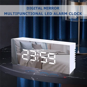 Paprasta LED Skaitmeninis Laikrodis-Žadintuvas Kūrybos Veidrodis, Žadintuvas už Naktiniai Mažas Elektroninis Laikrodis-Žadintuvas su Temperatūra Dienos Metu