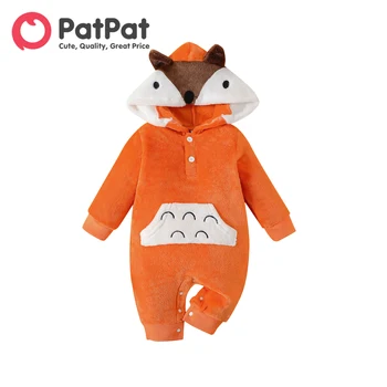 PatPat Kūdikis Berniukas/Mergaitė 3D Fox Ausis Gobtuvu ilgomis rankovėmis Fuzzy Jumpsuit