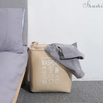 Shushi namus Nešvariais drabužiais talpinimo nešiojamų paprastas linas Šiukšles žaislų saugojimo Organizatorius praktiška skalbinių krepšį su rankena