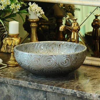 Sidabras Europoje Vintage Stiliaus Keramikos Meno Baseino Kriaukle Skaitiklis Viršuje praustuvas Vonios Kriauklės vertus dažytos keramikos apsiplovimo