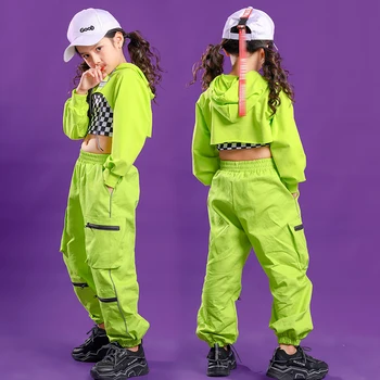 Vaikai Džiazo Šokio Kostiumų Žalia Apranga Hip-Hop Veiklos Nešioti Mergaitės Apkarpyti Viršūnes Kelnes Prarasti Gatvės Šokių Kombinezonai Rave Dėvėti BL7790