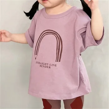 Vaikų vasaros drabužių naujas viršūnes berniukų ir mergaičių paprastus užsienio stiliaus pieštuku laišką modelis atsitiktinis trumparankoviai marškinėliai