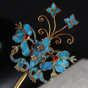 Vasarą speciali deimantų cloisonne drugelis paauksuota staigius retro stiliaus galvos apdangalus staigius Kinijos lady sidabro papuošalai