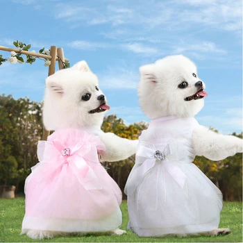 Vestuvinė suknelė šuo balta rožinė kačių princesė vestuvių suknelė naminių reikmenys pavasarį, vasarą, rudenį, žiemą Xiaozhong Teddy šunų drabužius