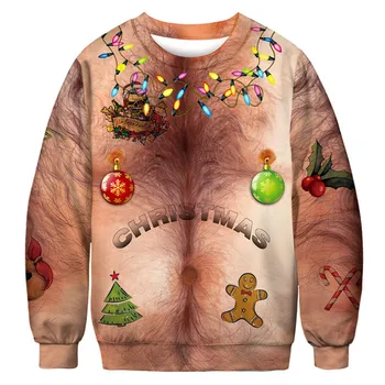 Vyrų, Moterų Kalėdų Cosplay Juokinga Krūtinė Spausdinti 3D Hoodies Santa Claus Porų Palaidinės Marškinėlius Užtrauktukas Kailis Harajuku Pullover2022