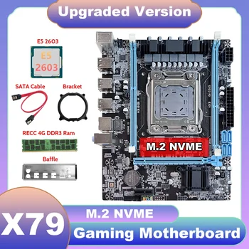 X79 motininė Plokštė V389+E5 2603 CPU+DDR3 RECC 4GB 1333Mhz RAM+SATA Kabelis+Pertvara+Laikiklis M. 2 NVME LGA2011 Už SF LOL PUBG