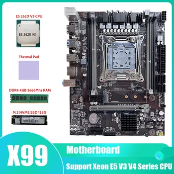 X99 Plokštė LGA2011-3 Kompiuterio pagrindinę Plokštę Su E5 2620 V3 CPU+2 M. SSD 128G+DDR4 4GB 2666Mhz RAM+Šilumos Padas
