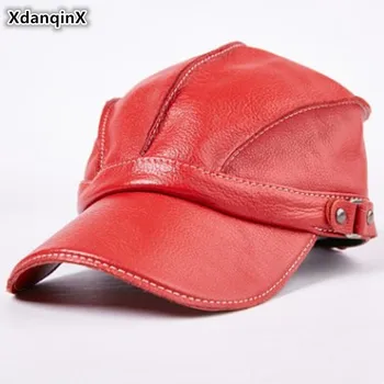 XdanqinX Snapback Skrybėlę natūralios Odos Skrybėlę Rudenį Vyrų odos karvės Odos Beisbolo Kepurės, Reguliuojamas Dydis Moterų Kalba Bžūp Kaulų Bžūp