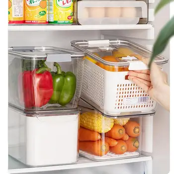 Šaldytuvas Daržovių Laikymo Dėžutė Su Daugiafunkcinis Nutekėjimo Krepšelį Šviežių Daržovių, Vaisių Įšaldyti, Sandėliukas, Virtuvė, Sandėliavimo Konteinerį