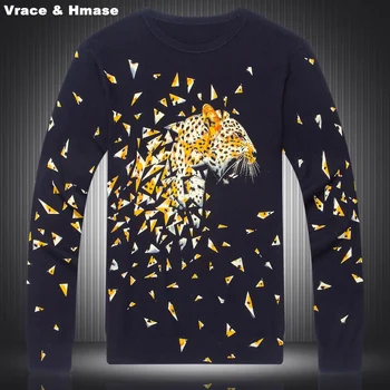Kinų stiliaus deimantų leopard sujungimas spausdinimo boutique megzti megztinis 2016 m. Rudenį&Žiemos mados high-end megztinis vyrams, M-XXXL